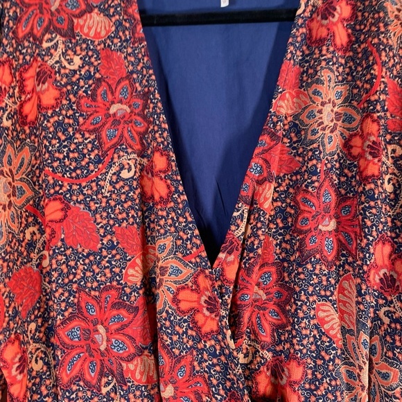 Free People Teegan Red Floral Mini Dress Sz XS Long Sleeve Flowy Cinched Waist - Picture 8 of 15